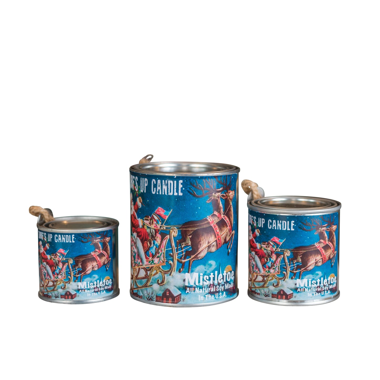 Mistletoe Santa with Sled Paint Can Candle - Vintage Collection