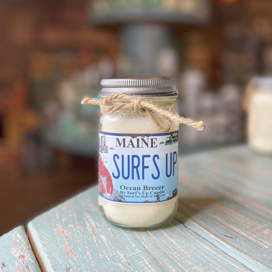 Maine License Plate Ocean Breeze Mason Jar Candle