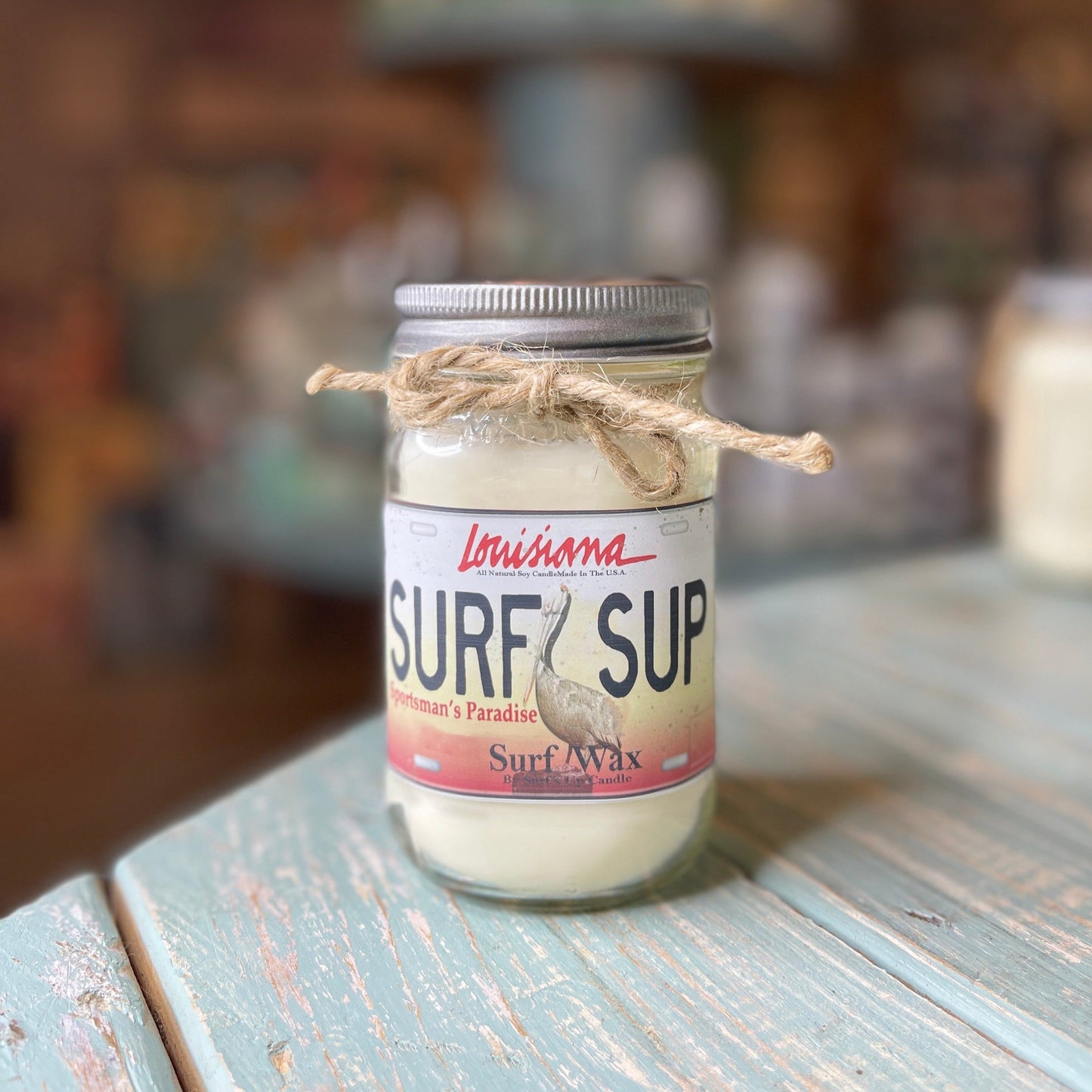 Louisiana License Plate Surf Wax Mason Jar Candle