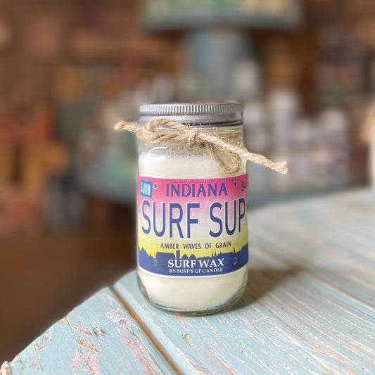 Indiana License Plate Surf Wax Mason Jar Candle