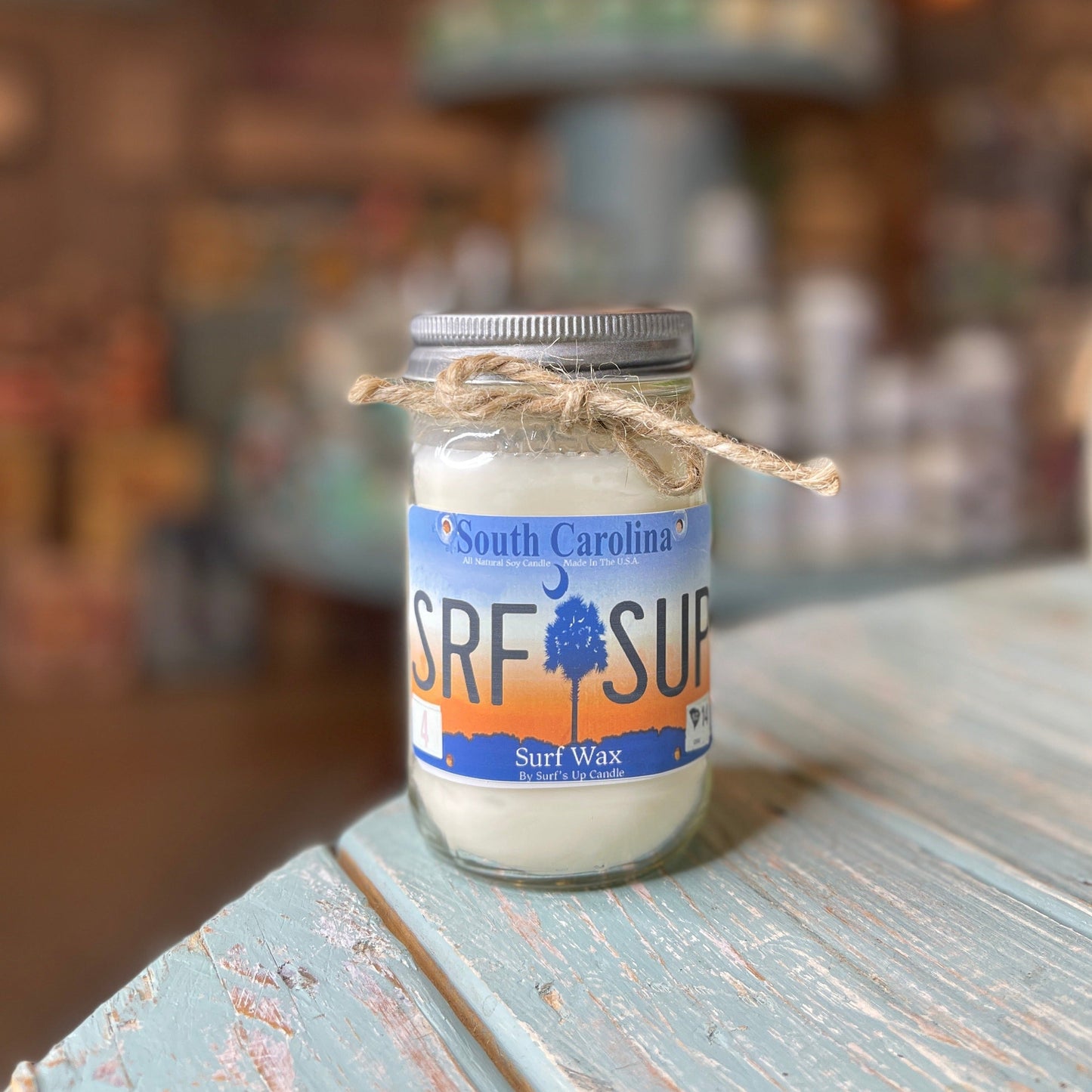 South Carolina License Plate Surf Wax Mason Jar Candle
