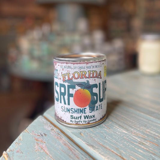 Florida License Plate Surf Wax Paint Can Candle
