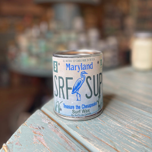 Maryland License Plate Surf Wax Paint Can Candle