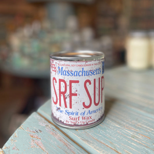 Massachusetts License Plate Surf Wax Paint Can Candle