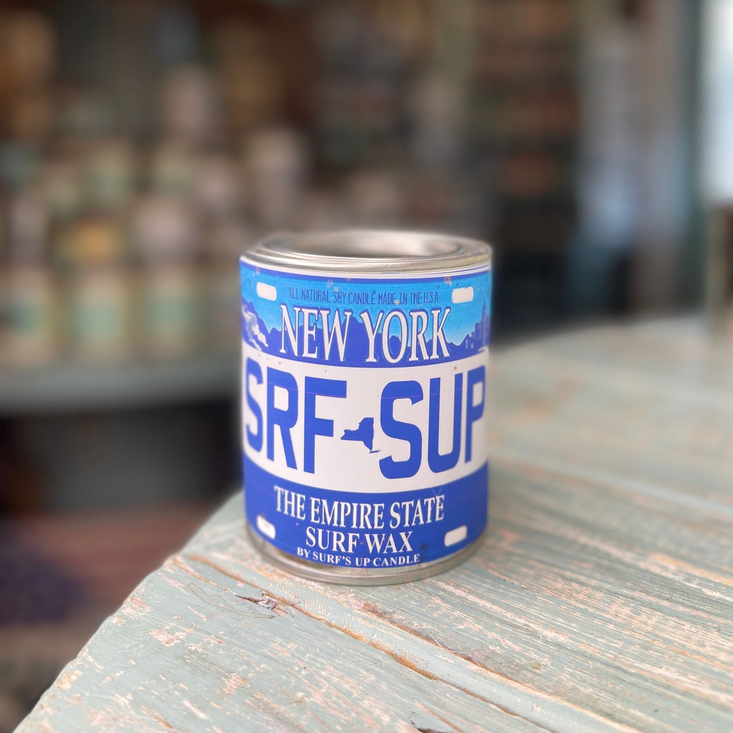 New York License Plate Surf Wax Paint Can Candle