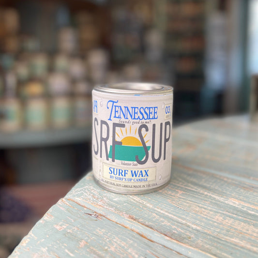 Tennessee License Plate Surf Wax Paint Can Candle