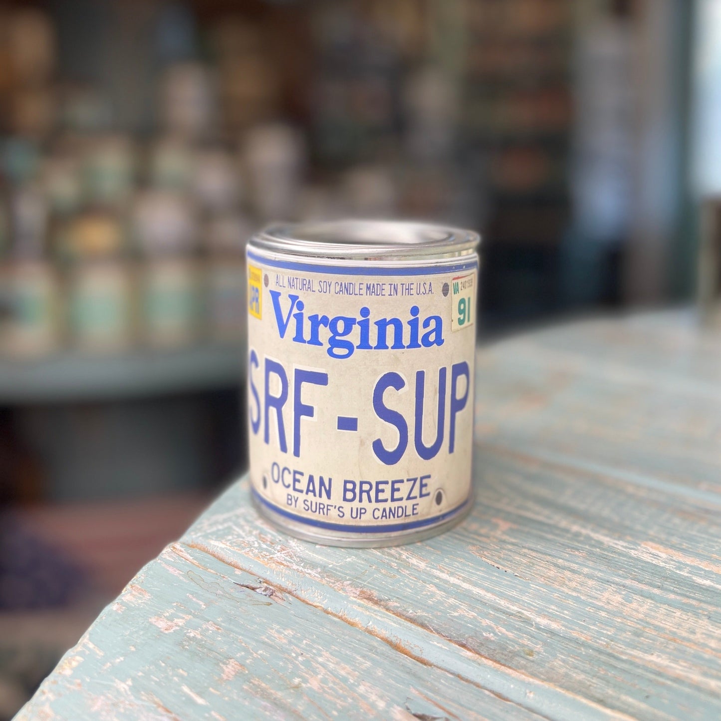 Virginia License Plate Ocean Breeze Paint Can Candle