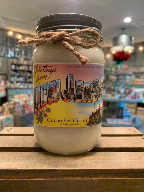 Greetings From New Jersey Cucumber Citrus -  Mason Jar Candle