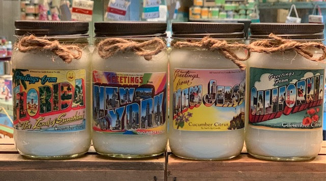 Greetings From State Candle - Cucumber Citrus Mason Jar